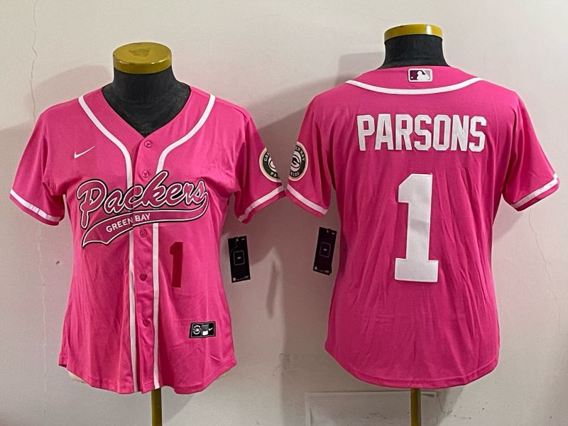Women 2025 Green Bay Packers #1 Parsons Pink Nike Limited NFL Jersey style 006->youth nfl jersey->Youth Jersey